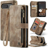 Buy Zipper Flip Folio Wallet Phone Case, Premium Leather Cover with Card Slots Cash Pocket Magnetic Closure and Kickstand,Devy at Caseles-Google Pixel 9 Pro XL, Brown