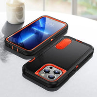 Buy 3 in 1 Full Cover Shockproof iPhone Case with Stand, Hard Shell, Fashionable Colors - TRINITY at Caseles-iPhone 17 Pro Max, Black Orange