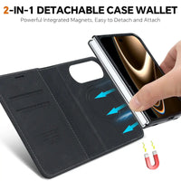 Buy MagSafe Compatible Leather Flip Wallet with RFID Blocking, 2 Card Slots, 1 Cash Slot & Detachable Magnetic Phone Cover for iPhone Duo - VALEN at Caseles-iPhone Duo, Black
