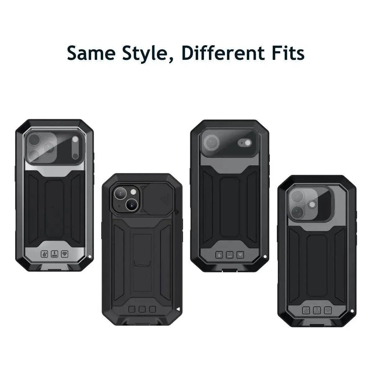 Buy iPhone Heavy Duty Metal Case with 360° Full Body Protection, Sliding Camera Cover, Built-in Screen Protector, Shockproof & Dustproof Armor Phone Cover - Warren at Caseles-iPhone 17 Pro Max, Black