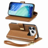 Buy PU Leather Wallet iPhone 17 Case with Card Slots, Wrist Strap, Stand, and Full Shockproof Protection, Willow at Caseles-iPhone 17 Pro Max, White