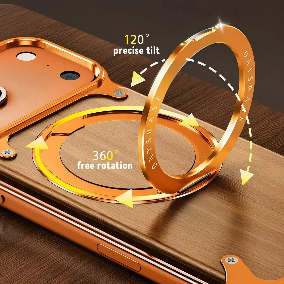 Buy Magnetic Wood Case Compatible with iPhone, Natural Wood & Aluminum Shockproof Protective Cover Unique Wooden Case with 360° Ring Stand, Natural Titanium - WYATT at Caseles-iPhone 17 Pro Max, Black