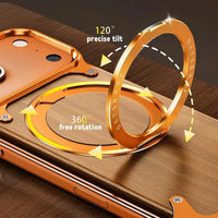 Buy Magnetic Wood Case Compatible with iPhone, Natural Wood & Aluminum Shockproof Protective Cover Unique Wooden Case with 360° Ring Stand, Natural Titanium - WYATT at Caseles-iPhone 17 Pro Max, Black