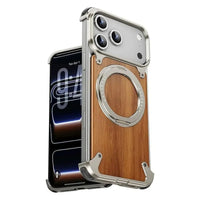 Buy Magnetic Wood Case Compatible with iPhone, Natural Wood & Aluminum Shockproof Protective Cover Unique Wooden Case with 360° Ring Stand, Natural Titanium - WYATT at Caseles-iPhone 17 Pro Max, Silver