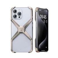 Buy Metal Frameless Phone Case, X Shaped Cool Design, Slim Aluminum Alloy Bumper, Shockproof - X at Caseles-iPhone 16 Pro Max, Gold
