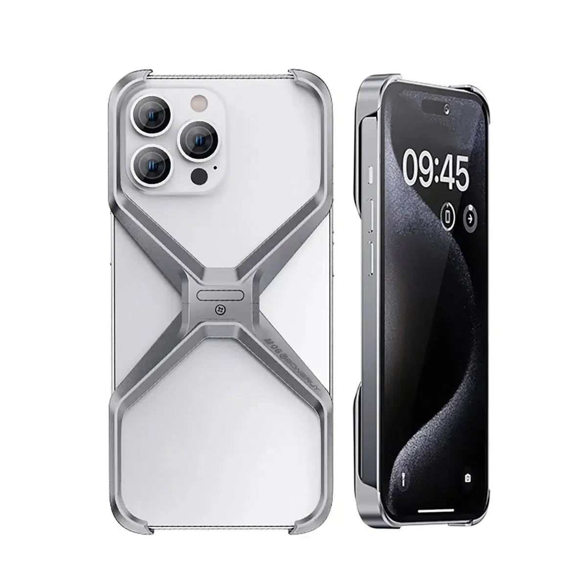 Buy Metal Frameless Phone Case, X Shaped Cool Design, Slim Aluminum Alloy Bumper, Shockproof - X at Caseles-iPhone 16 Pro Max, Silver