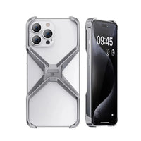 Buy Metal Frameless Phone Case, X Shaped Cool Design, Slim Aluminum Alloy Bumper, Shockproof - X at Caseles-iPhone 16 Pro Max, Silver